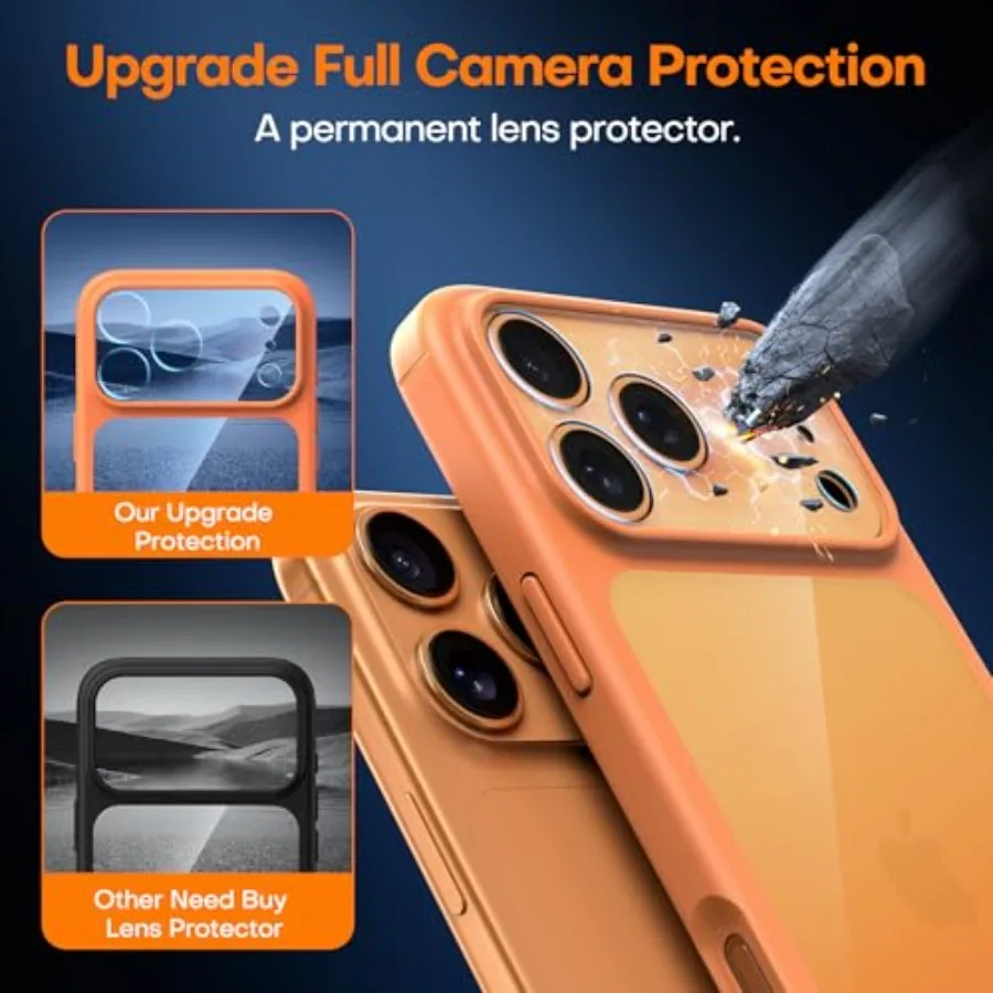 حافظة حماية كاملة للكاميرا برتقالية تاوري مع واقي شاشة لهاتف آيفون 17 برو ماكس بتصميم نحيف مقاوم للصدمات من الدرجة العسكرية