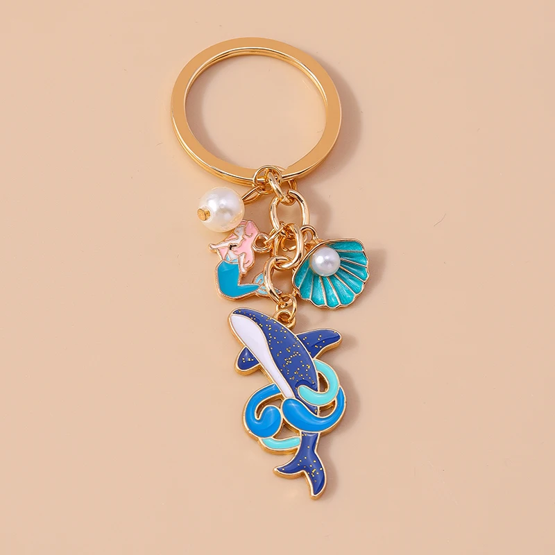Cute Enamel Whale Keychain Marine Life Key Ring Pendants for Key Holder Women Girls Handbag Decor DIY Jewelry Gifts