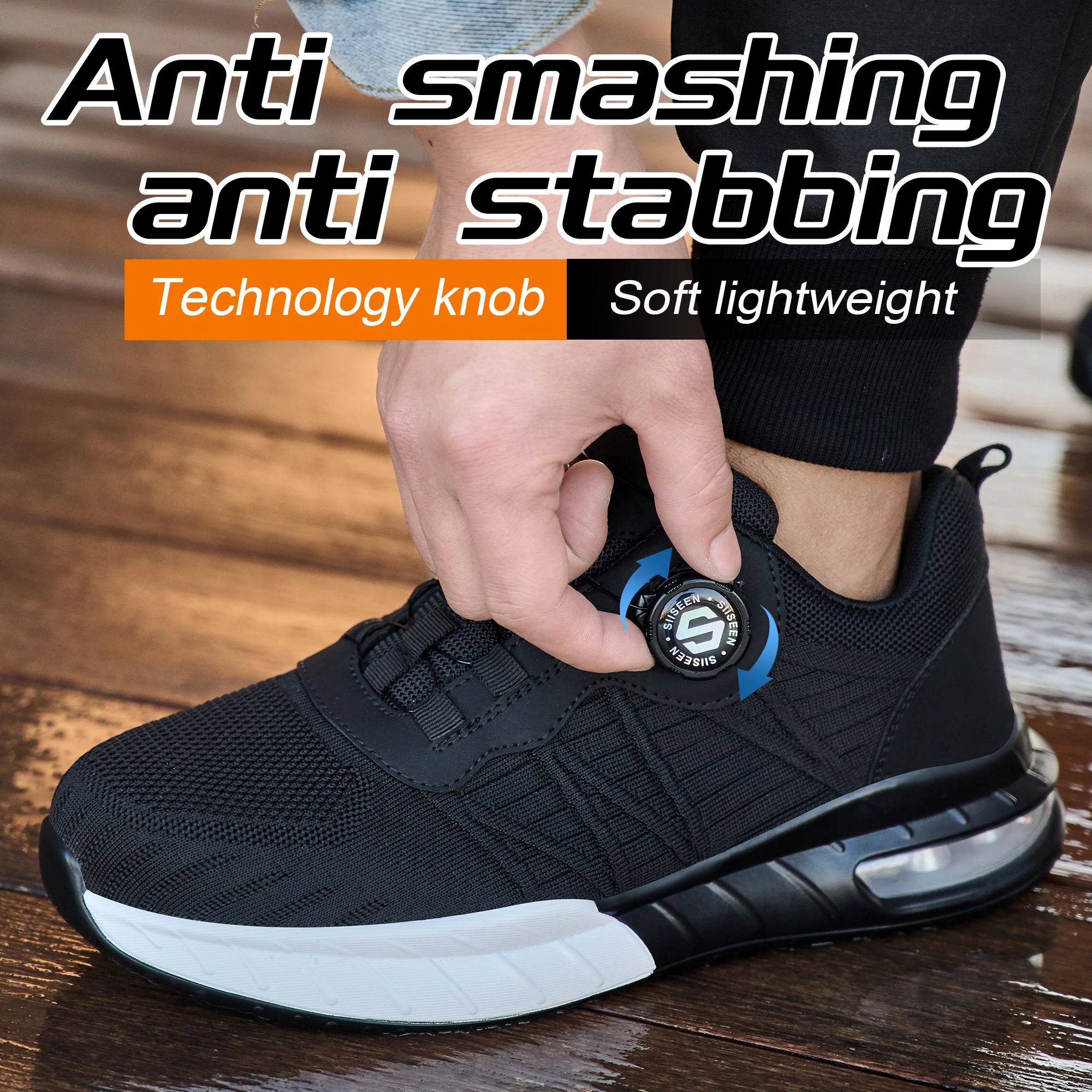 Men's Steel Toe Safety Shoes Anti Smash & Anti Puncture  Lightweight Work Fashionable And Durable Buttoned Safety Shoes Boots