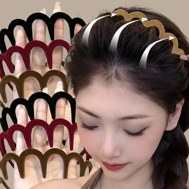 1/3Pcs Flocked Wavy Toothed Headband Women Anti-Slip Amber Zig Zag Comb Sharks Tooth Make Up Hair Hoop Girls Headwear Hairbands