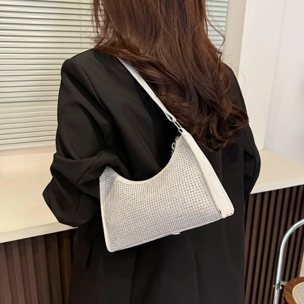 

Elegant Shiny Evening Banquet Bag Square Mini Glitter Shoulder Bag Suede Underarm Bag Rhinestone Hand Bag Party