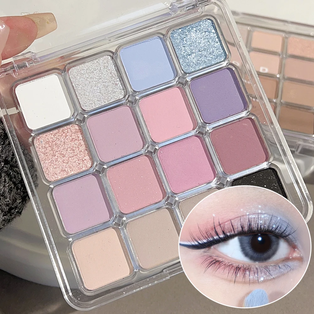 Waterproof Glitter Pink Blue Eyeshadow Palette 16Color Matte Shiny Pearlescent Earth Color Eye Shadow Pigment Korean Eyes Makeup