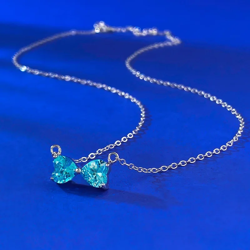 

New S925 silver 6 * 6 heart-shaped aquamarine necklace, fashionable socialite pendant, women's 40+5cm Jewelry