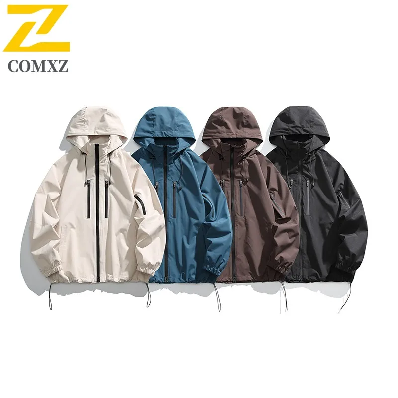 

COMXZ Mens Jacket Leisure Hooded Collar Adventure Lightweight Motorcycle Coat Luxurious Hiking Travel Windproof Autumn Wear