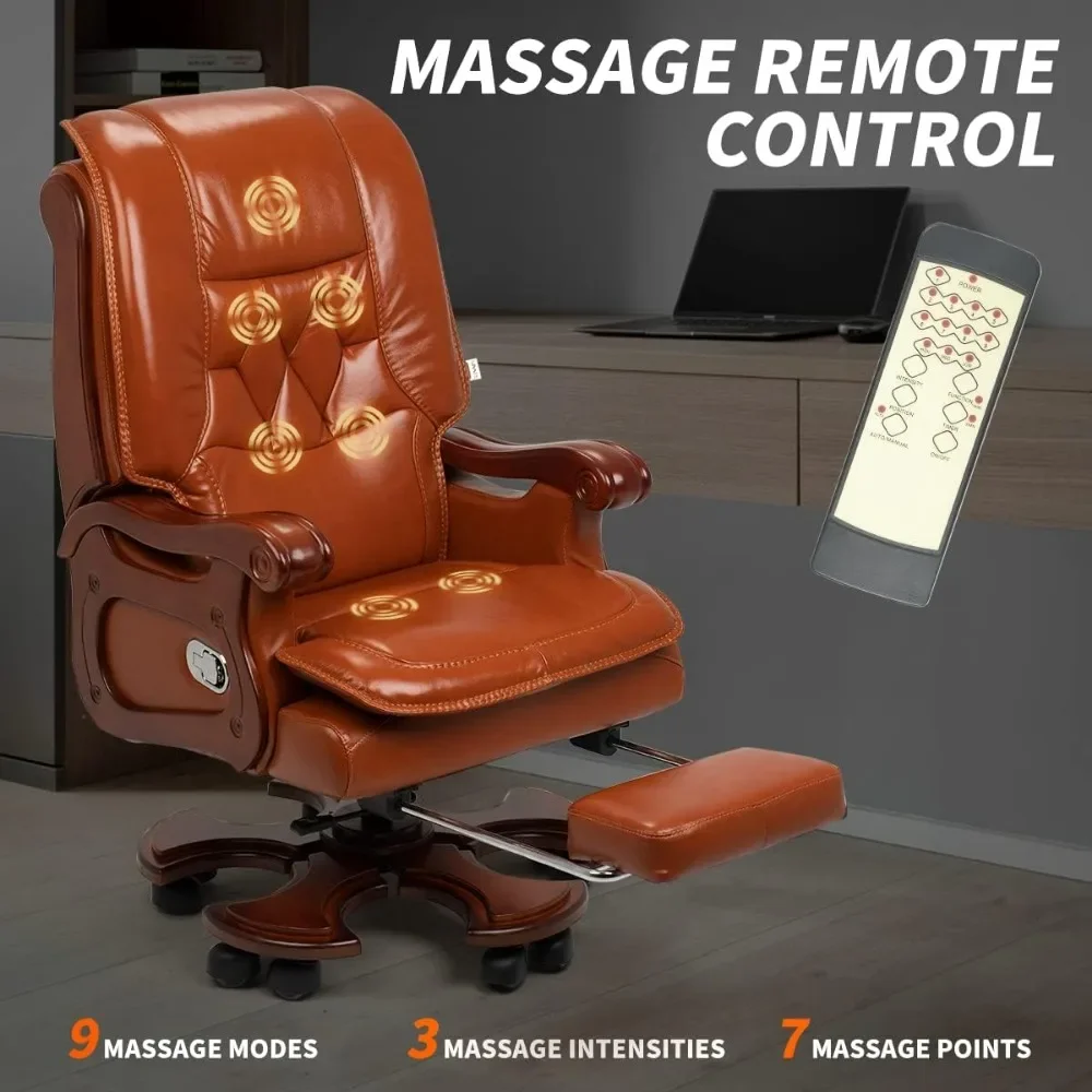 Cadeira de escritório de massagem 2.0 com apoio para os pés ergonômica totalmente reclinável escritório cadeira de couro genuíno ângulo de inclinação ajustável cadeira