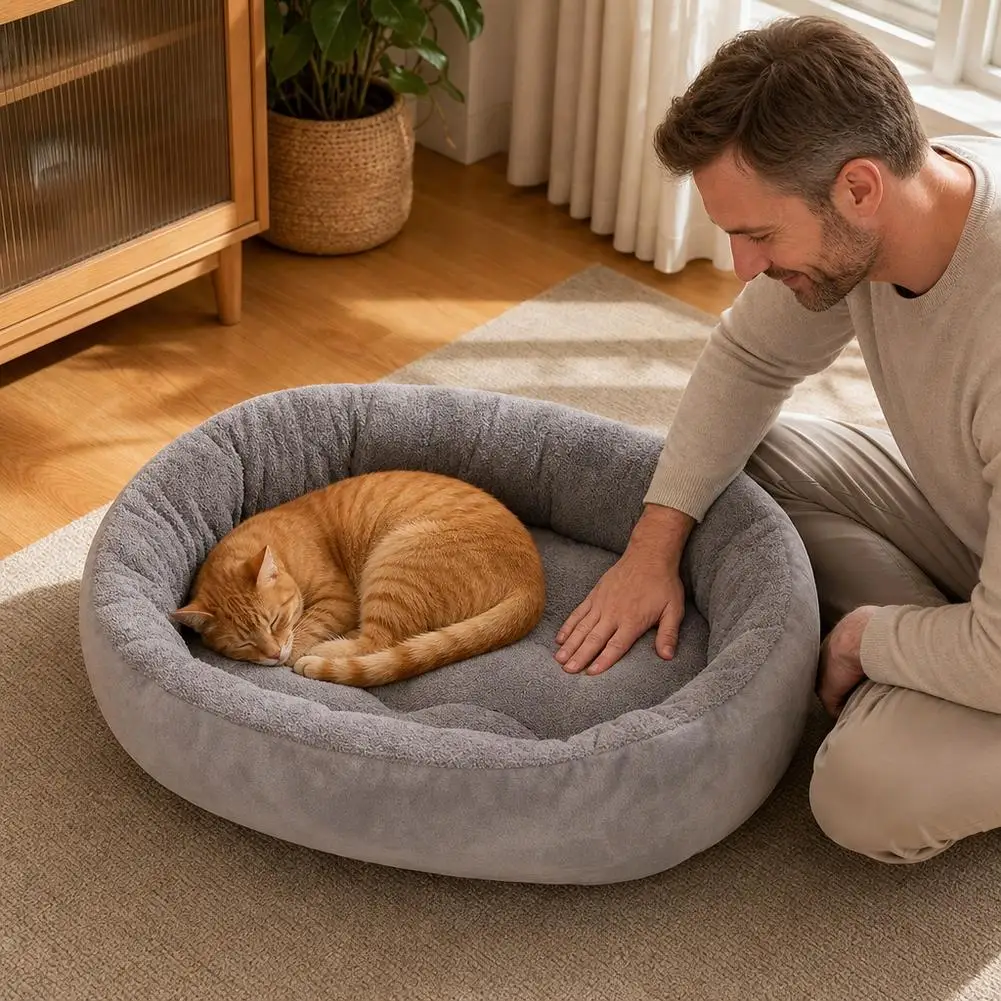 Dickes Plüsch-Haustierbett, Warme Hunde- und Katzennestmatte, Verdicktes Gemütliches Schlafkissen für Kleine, Mittlere und Große Hunde und Katzen – Detail 7