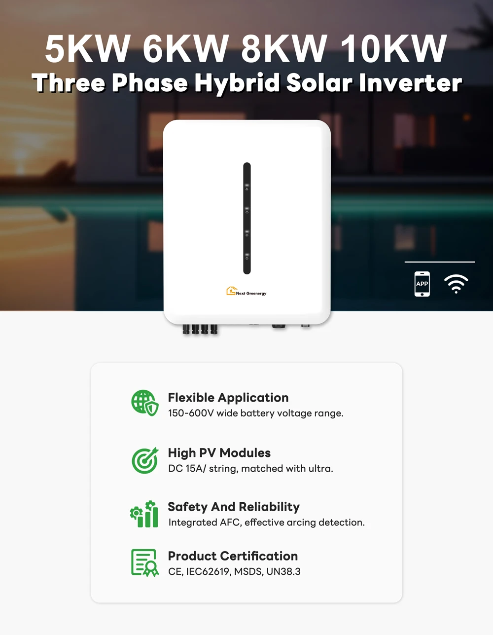 Nextgreenergy-Onduleur Hybride pour Système Solaire, Haute Tension, 3 Phases, Jardin, 8Kw, 10Kw, 15KW, 20KW, 25KW