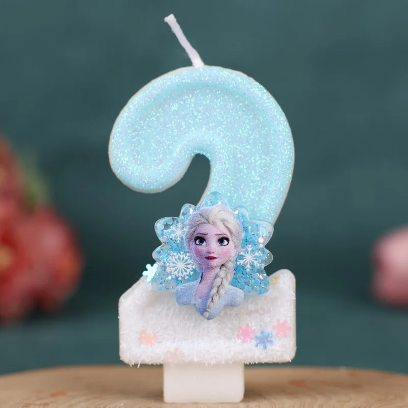 كارتون الأميرة المجمدة الكرتون موضوع ثلاثية الأبعاد شموع عيد ميلاد رقمية عطلة حفلة الإبداعية كعكة الترتر الشموع ديكور استحمام الطفل