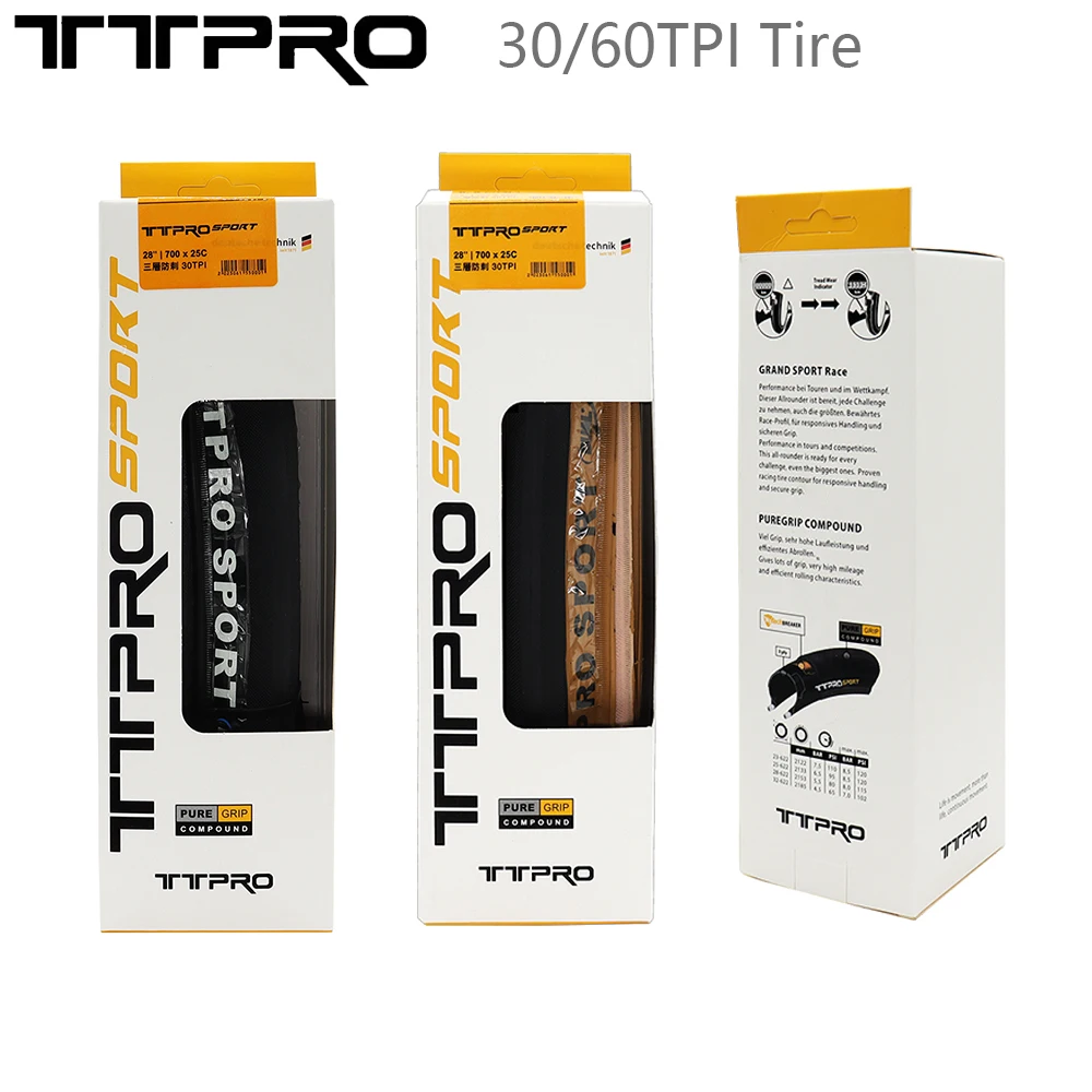 TTPRO 700X25C 30/60TPI Puncture Resistant Yellow Black Puncture-proof Folding Tire For Road Bicycle Parts