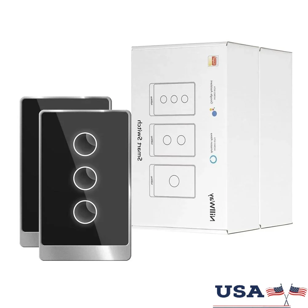 

Умный выключатель света 2,4 ГГц Wi-Fi, совместимый с Alexa Google Home, без нейтрального сенсорного управления, беспроводной пульт дистанционного управления, умный переключатель