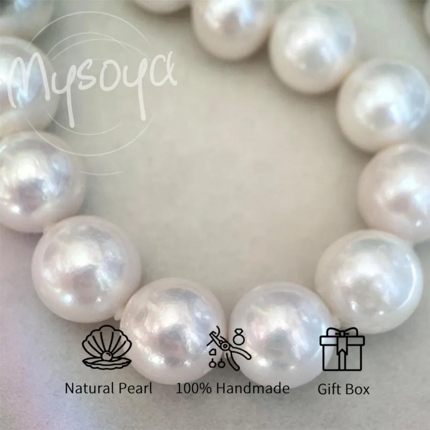 

MYSOYA 12-15mm White Freshwater Pearl Necklace Multiple Sizes With Gift Box Perfect Gift For Wedding Birthday Christmas New Year