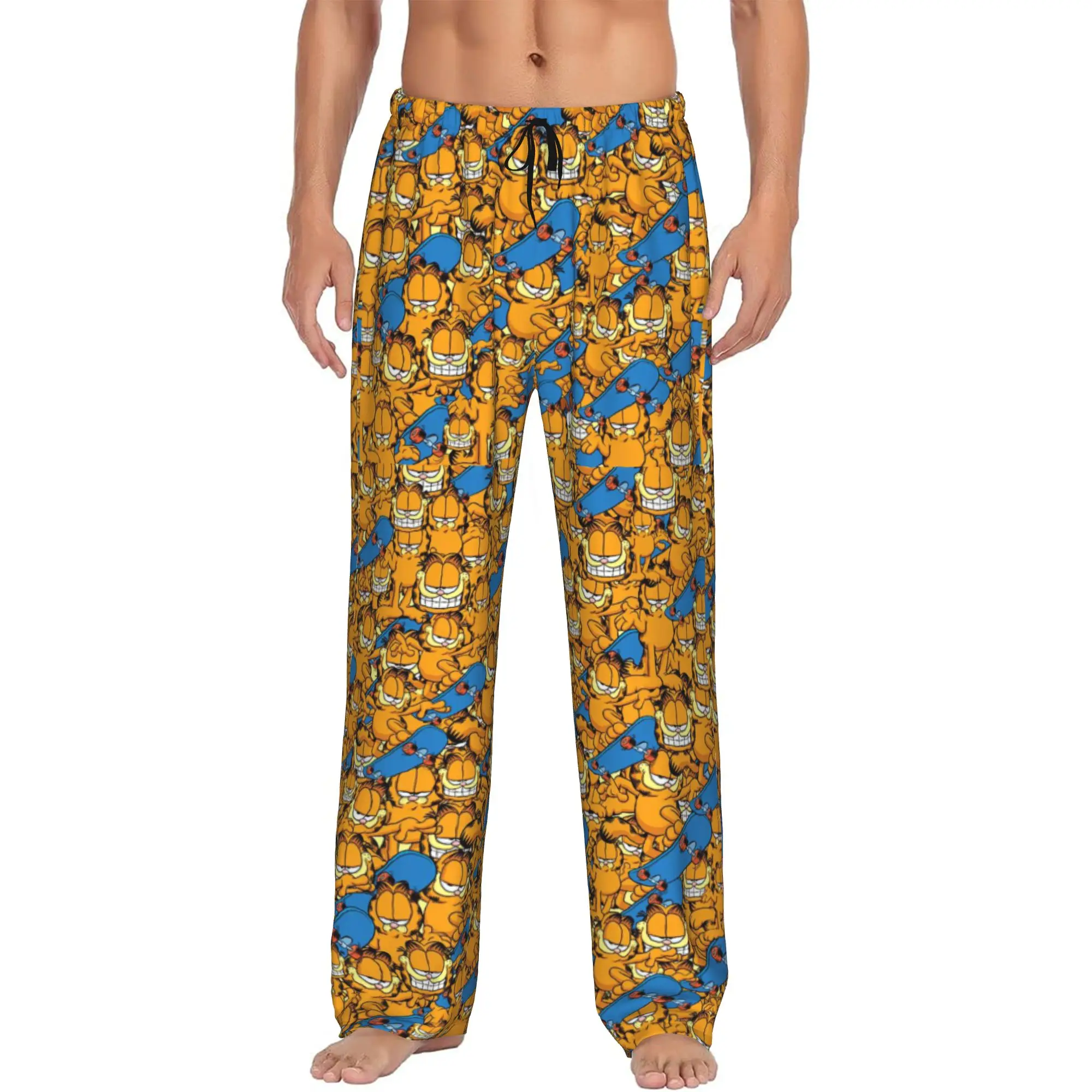 Custom Cat Cartoon Pajama Pants Sleepwear Men's Elastic Waistband Comic Strip Manga Sleep Lounge Bottoms with Pockets