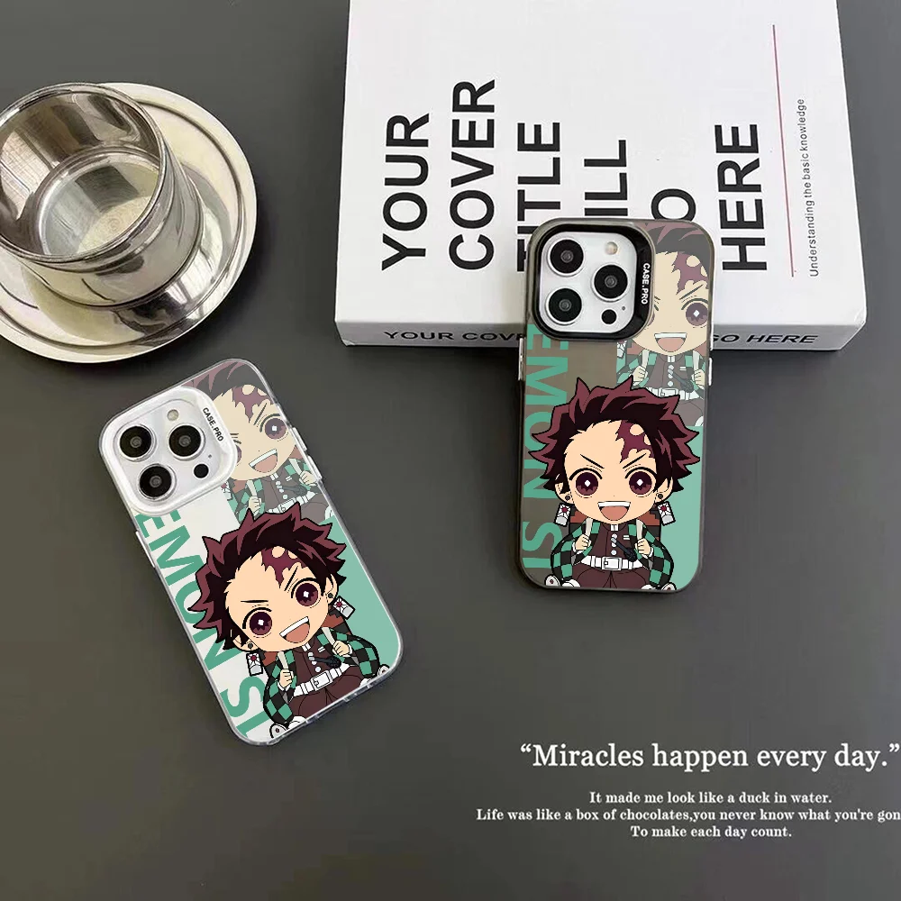 Demon Slayer Kamado Tanjirou Phone Case IMD Color Silver Shell For IPhone 16 15 14 13 12 Pro Max Plus