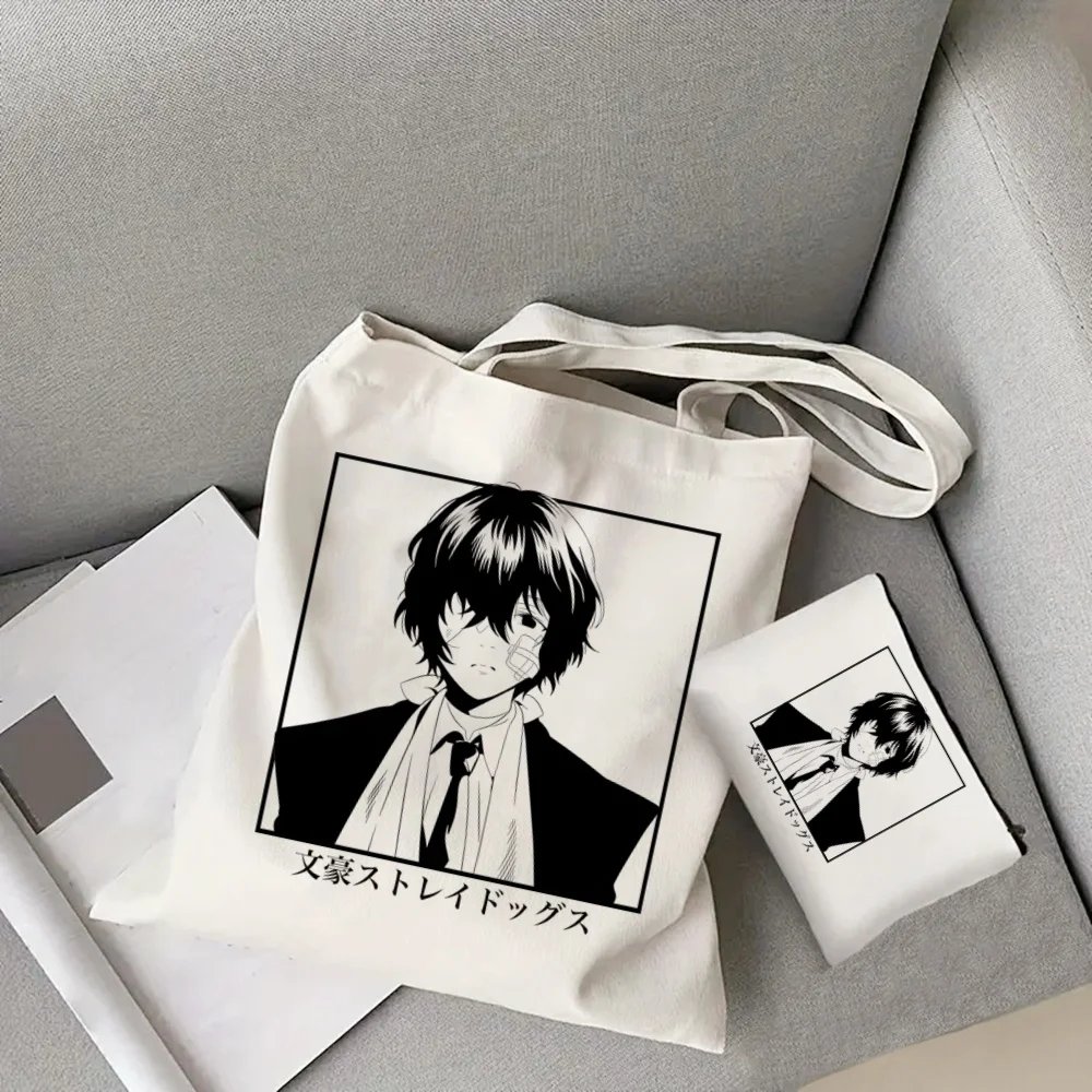 

2pcs Dogs Bungo Nakahara Dazai Nakajima Tote Bag Set, Fashion Canvas Shoulder Bag with Clutch Coin Purse, Portable Shopping Bag