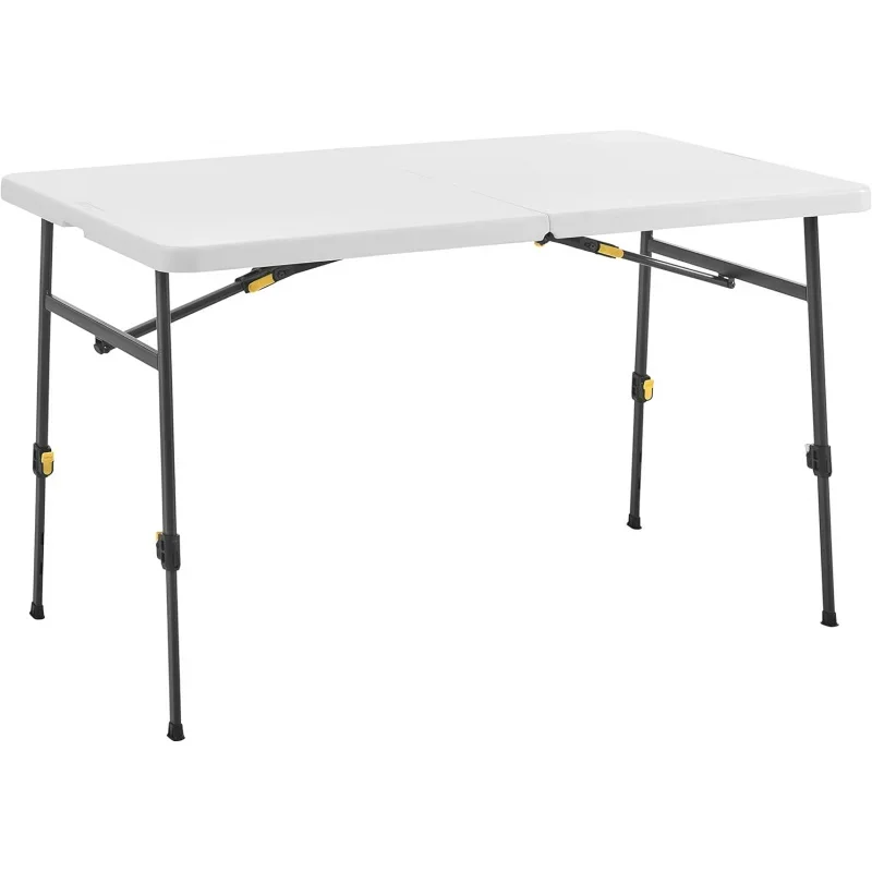 4ft XL Height Adjustable Half Folding Table with Carrying Handle, Easy Folding and Storage, Indoor Use, White