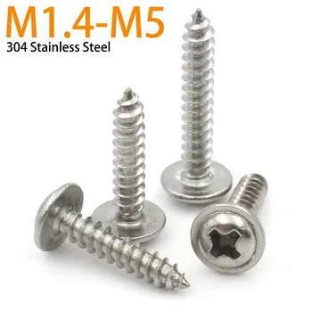 10-100 adet M1.4 M1.7 M2 M2.3 M2.6 M3 M3.5 M4 M5 304 Paslanmaz Çelik Phillips Çapraz Tava Yuvarlak Kafa Yıkayıcı Kendinden Vuran Vida