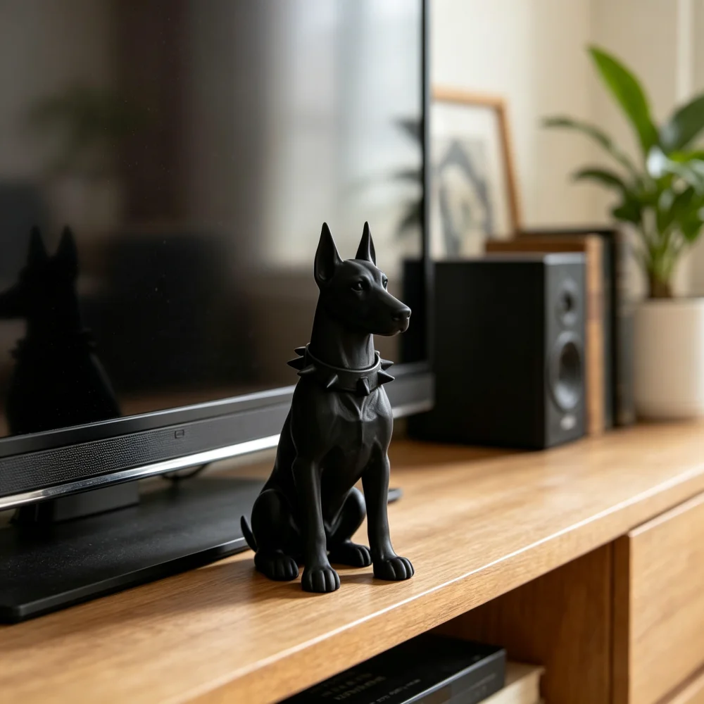 Collar Doberman Dog 3D Printed Figurine Matching Sculpture Modern Decor Cool Animal Statue Housewarming Gift For Pet Lovers