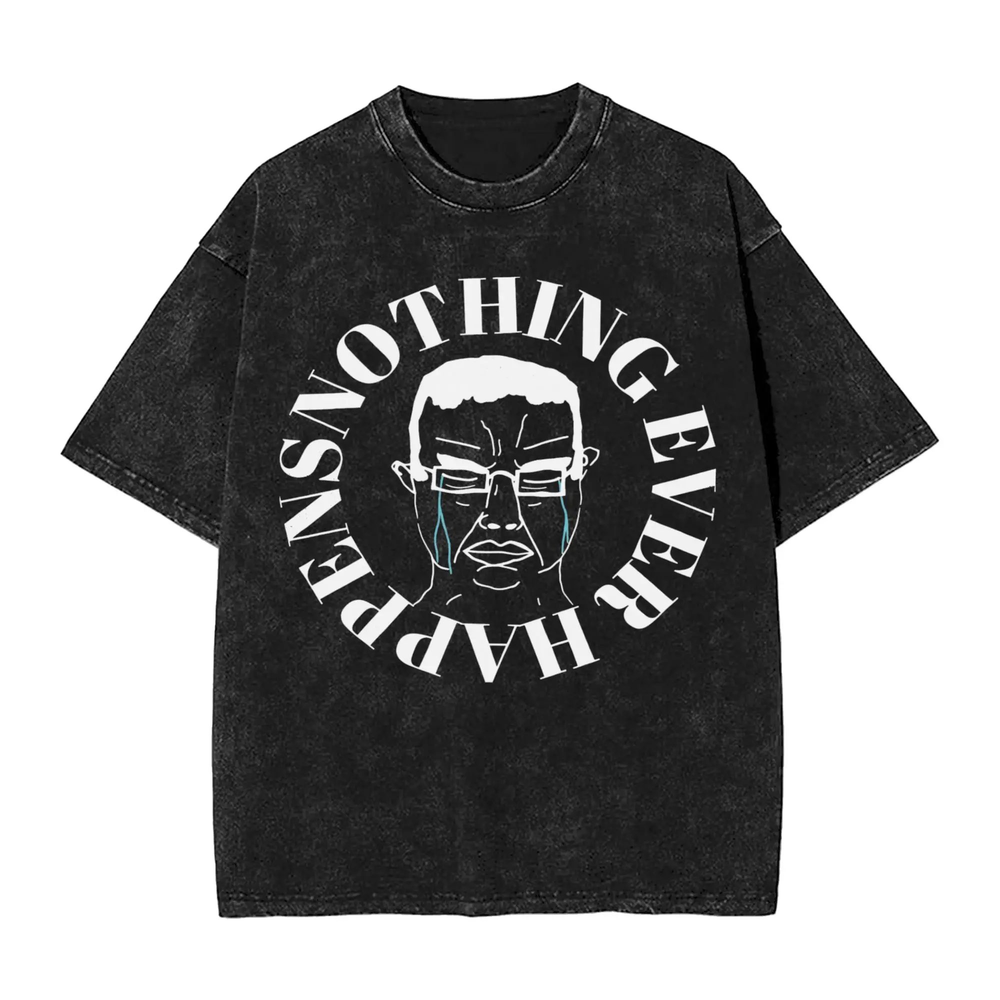 Washed T Shirt Nothing Ever Happens Vintage T-Shirts Harajuku Chudjak Meme Streetwear 100% Cotton Printed Tops Tees Men Women