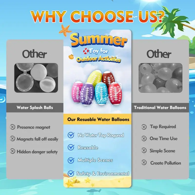 Water Balloons 6X Reusable Water Balloons For Kids Team Activities Absorbent Sponge Balls Summer Entertainment For Boys Teens