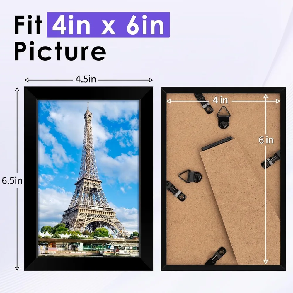 4x6 Picture Frame Set, 2-Pack, Black Frames, Shatterproof HD Plexiglass, Wall or Tabletop Display