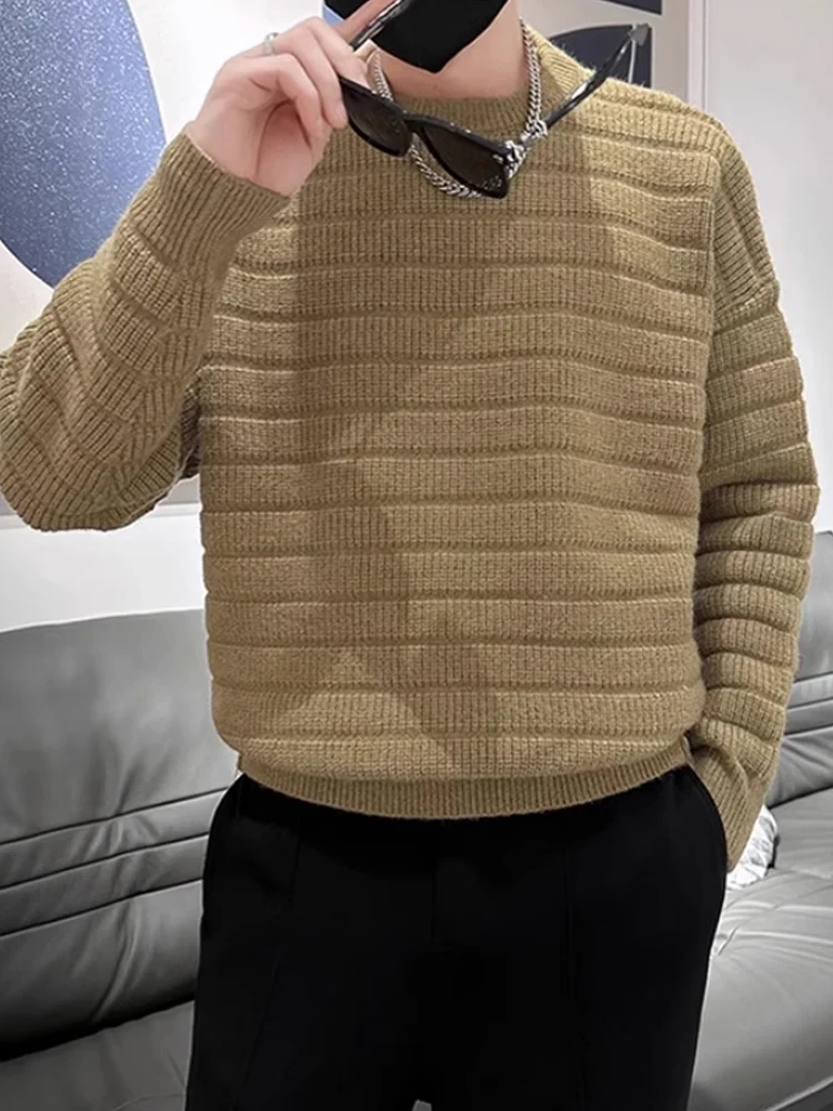 

Мужской вязаный свитер с круглым вырезом, длинный рукав, базовый теплый топ, однотонный, в стиле lazy style, зимний, модный, повседневный, свободного кроя, из полиэстера.