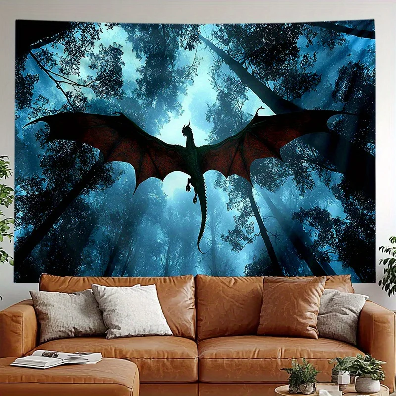 Ultra Large Dragon Forest Tapestry Wall Hanging Gothic Fantasy Art Jungle Creature Mural Decor for Living Room Bedroom Home