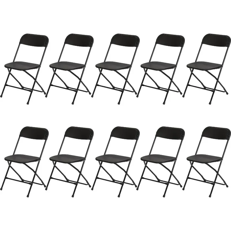 10 Pack Black Plastic Folding Chair, Indoor Outdoor Commercial Foldable Chairs with Steel Frame