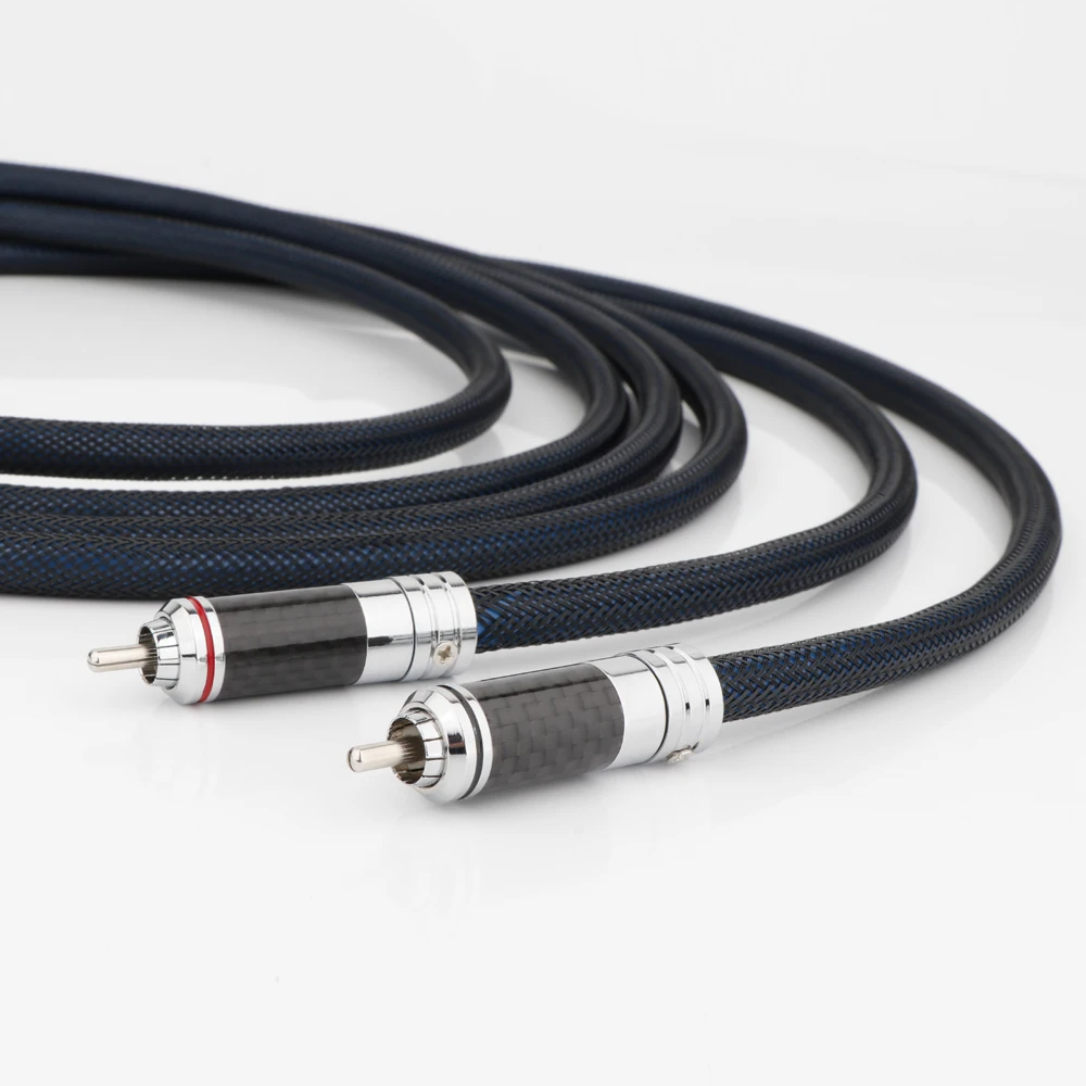 페어 실버 도금 RCA 오디오 상호 연결 케이블 RCA 오디오 케이블 탄소 섬유 RCA 플러그