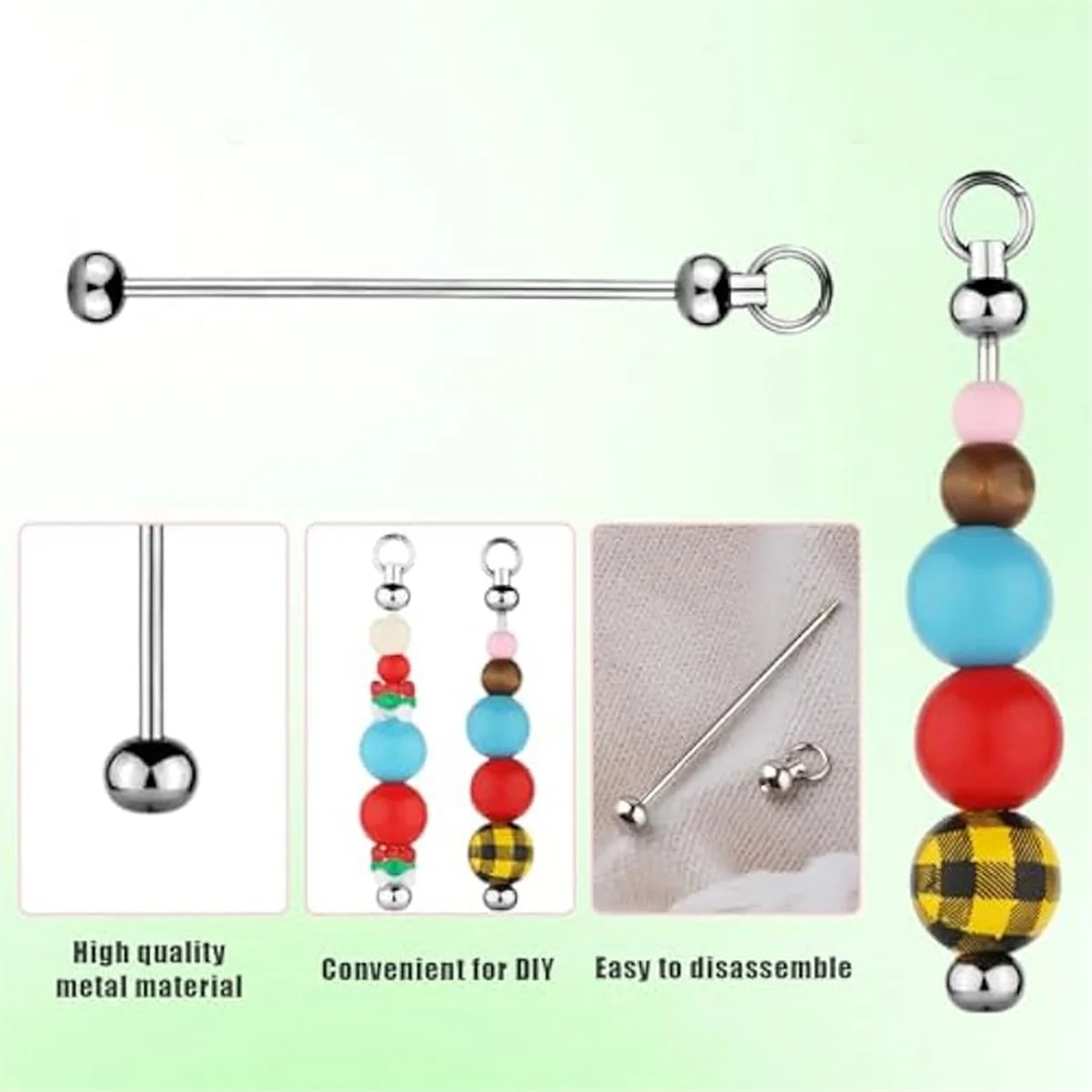 Beauty 50Pcs Blank Beadable Keychain Bars,Metal DIY Bead Keychain Bar Charms Eady Detachable Key Chain Making Accessories