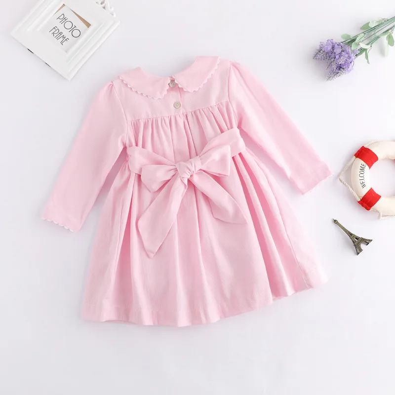 Kids Girls Smocked Dresses 2024 Autumn Long Sleeve Pink Elegant Princess Dresses For Girls Vintage Outfit Party New Year