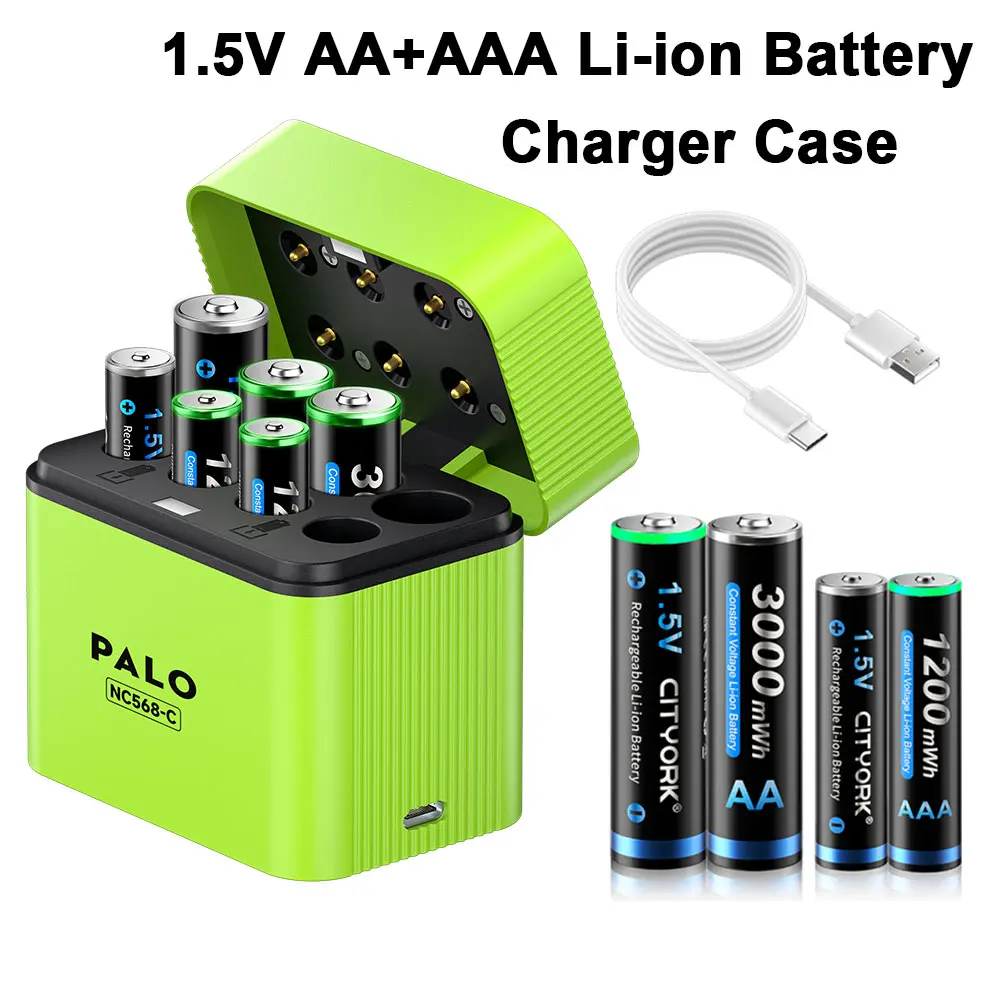 

CITYORK 1.5V AA AAA Li-ion Battery 1.5V AA+AAA Rechargeable Battery AA AAA Cells With 8 Slots Battery Case