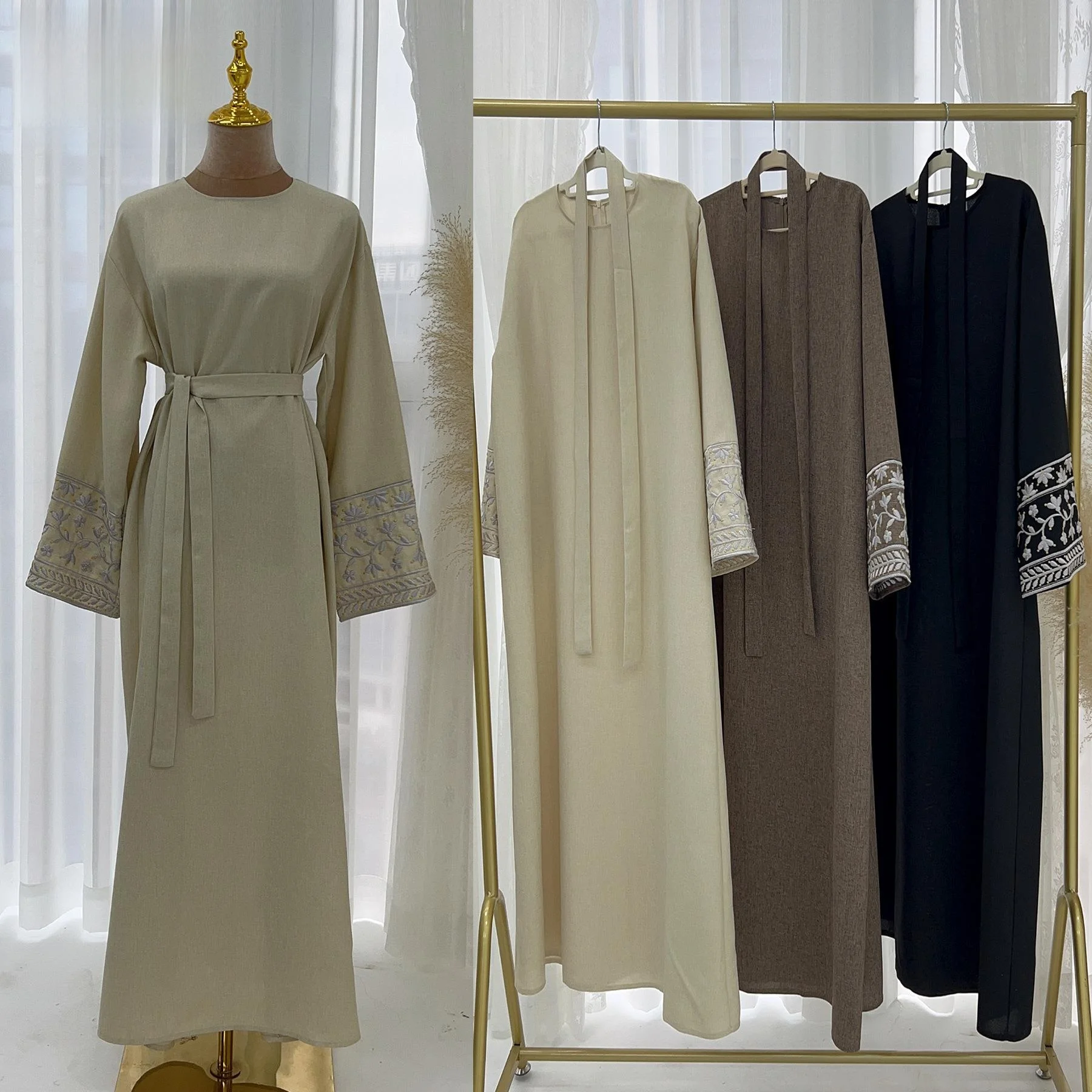 

Вышитый халат Dr. Embroidered Lo2024, Дубай, Ближний Восток, длинный, осенний, модный, высококачественный комплект одежды