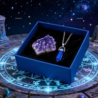 2pcs Natural Amethyst Clusters and Lapis Lazuli Necklace Set,home Decor Healing Crystals,spiritual Gifts for Crystal Enthusiasts