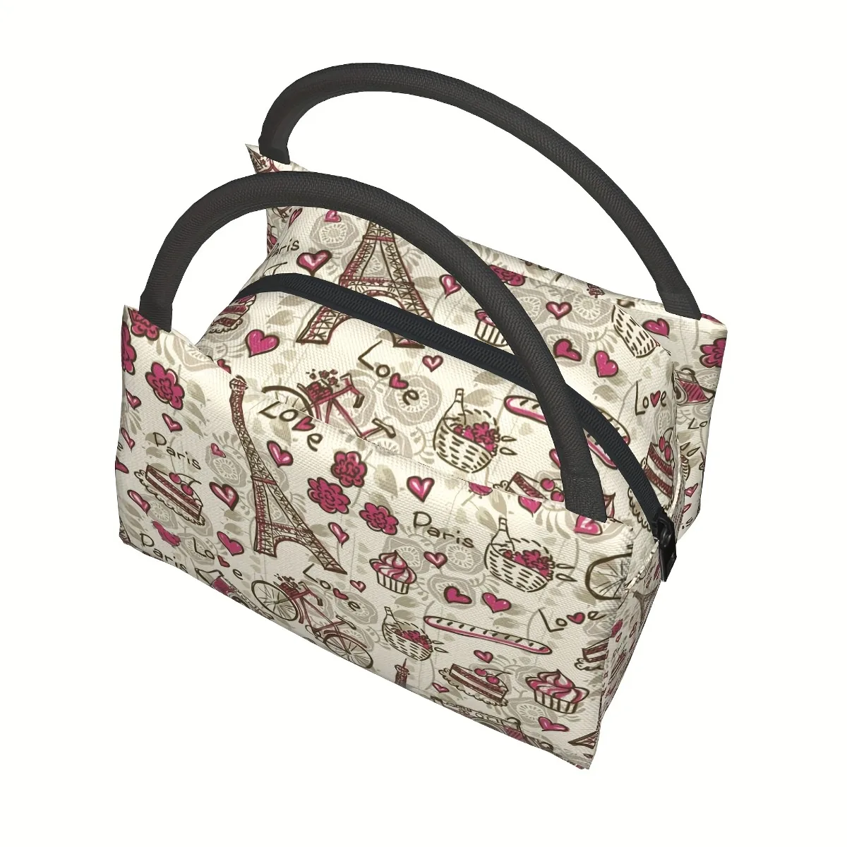 Eiffel Tower Floral & Parisian Motifs Insulated Lunch Bag for Home, Office, Outdoor Perfect Gift for Birthdays, Holidays