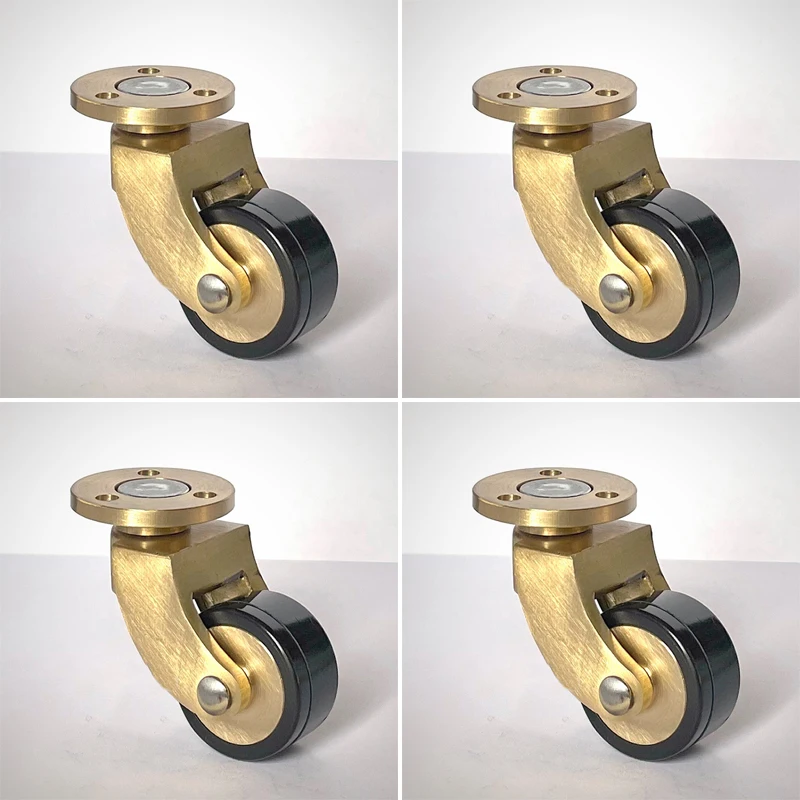 4PCS 1'' Solid Brass Casters Universal Furniture Rollers Table Chair Sofa Couch Rubber Silent Wheel 360° Smoothly Moving Pulleys