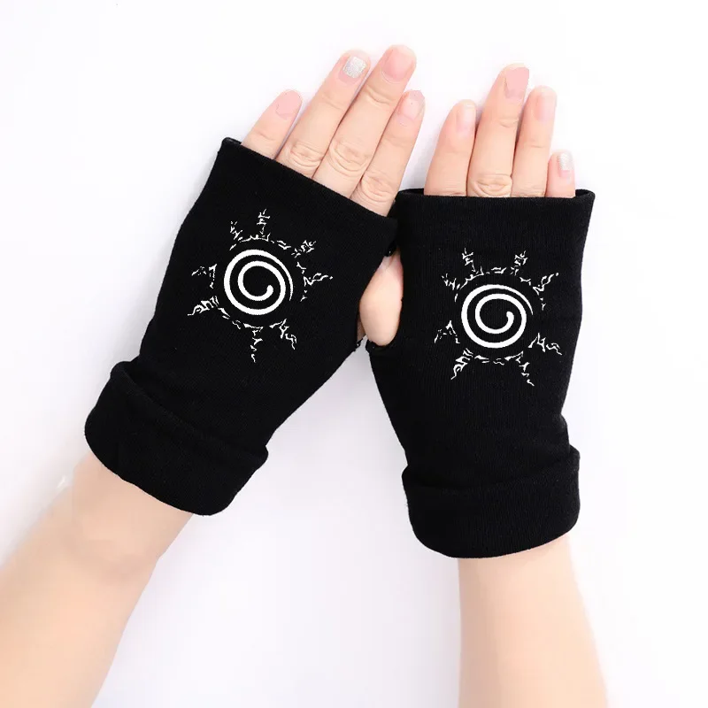 Naruto Anime Cosplay Black Gloves Akatsuki Itachi Bicycle Motorcycle Fingerless Warmer Wrist Gloves Toys for Children Adult Gift