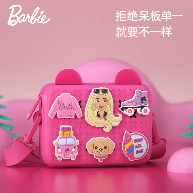 Barbie-Bolso de mano cuadrado Rosa Original, bolsa de mensajero Kawaii, impermeable, ajustable, accesorios para niñas, mochila para niños, regalo