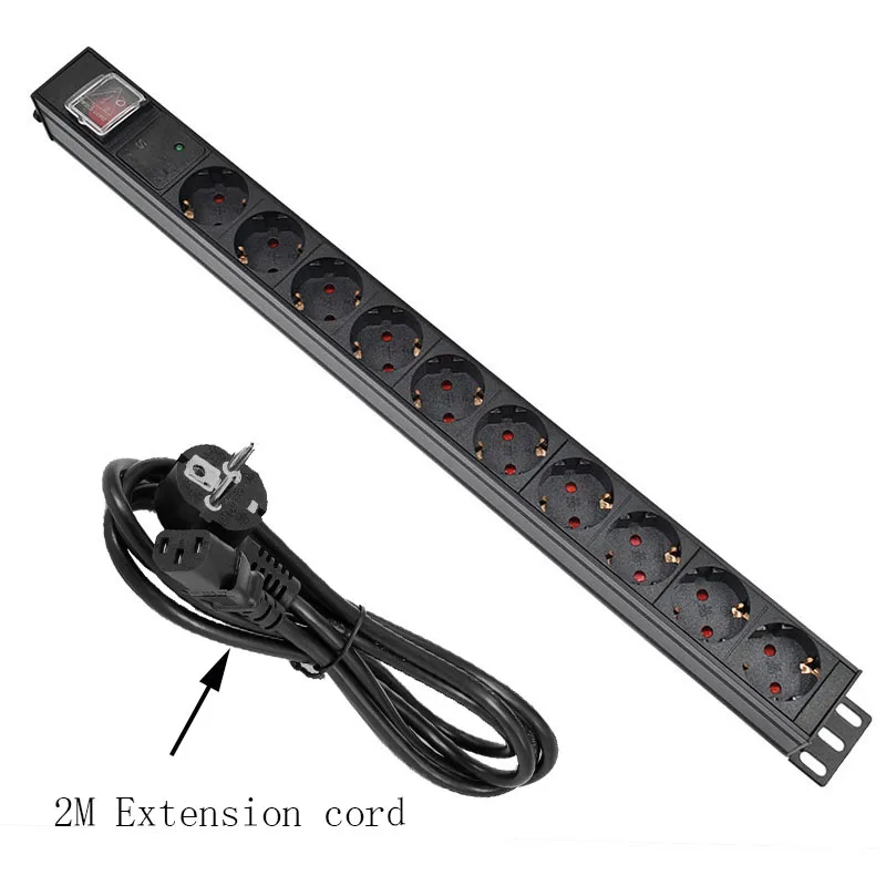 PDU Power Strip Distribution Cabinet 2-10 Way German Socket Break Switch Aluminum alloy shell C14 port Surge protection