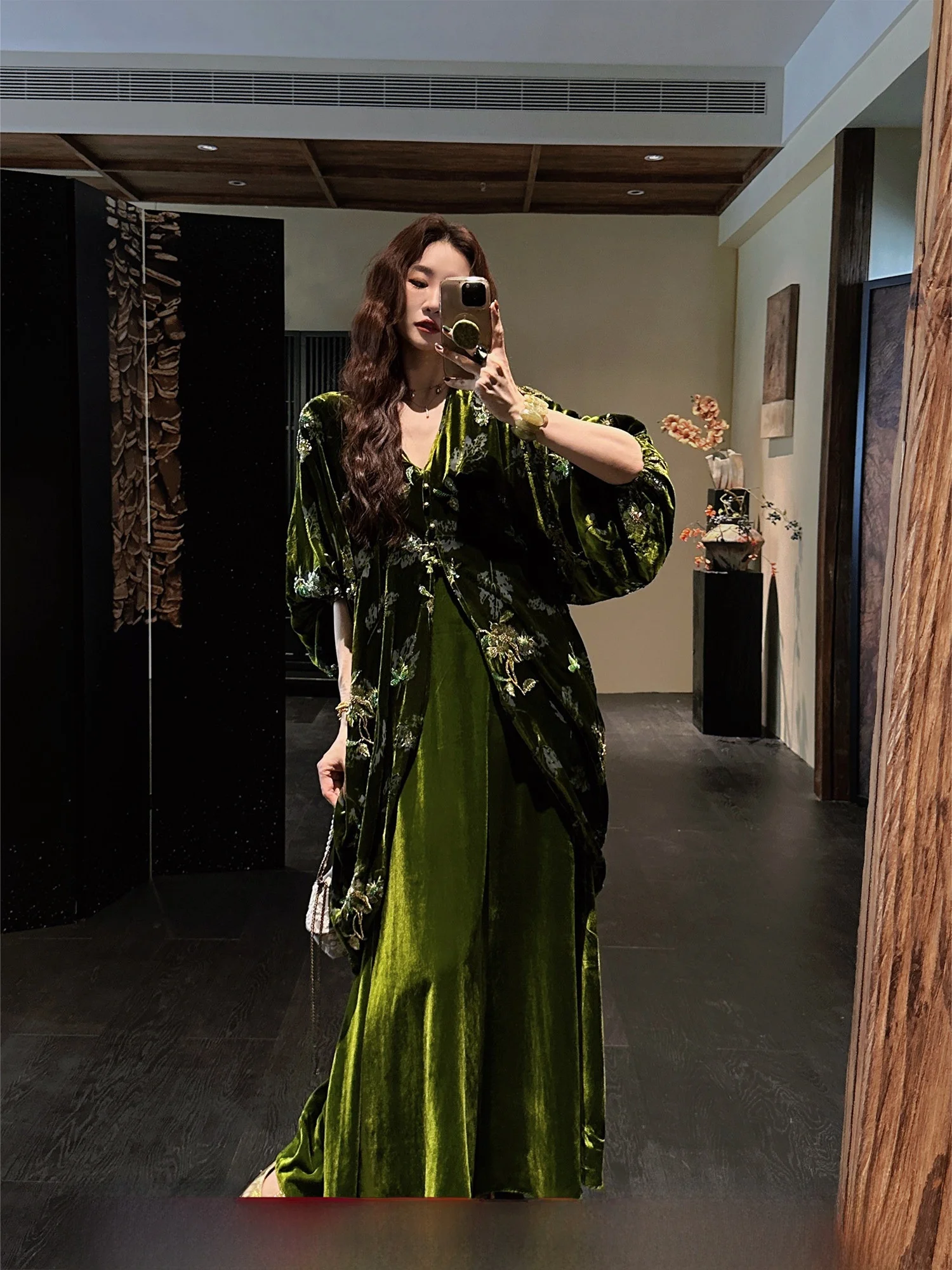 

Sanji Bla Flower New Chinese Sle Velvet Ruffle Dr Autumn Super Beautiful Long Skirt Casual Loose Waist Nylon Fabric