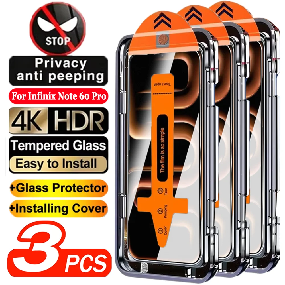 1-3 Set HD Klares Gehärtetes Glas für Infinix Note 60 Pro Einfache Installation Staubfreier Displayschutz Anti-Spy Anti-Kratzer Folie