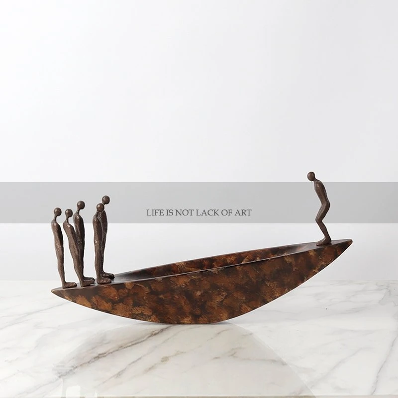 Asymmetrical Abstract Metal Statue Modern Art Boat Sculpture for Indoor Living Room Mantel Decor
