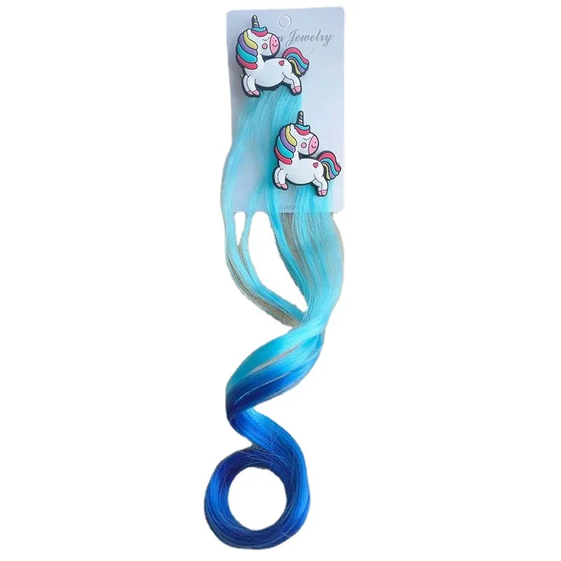 새로운 핑크 공주 유니콘 다색 가발 소녀 머리핀 귀여운 어린이 헤어 그립 헤어 클립 바레트 헤어 액세서리 모자를 쓰고 있죠