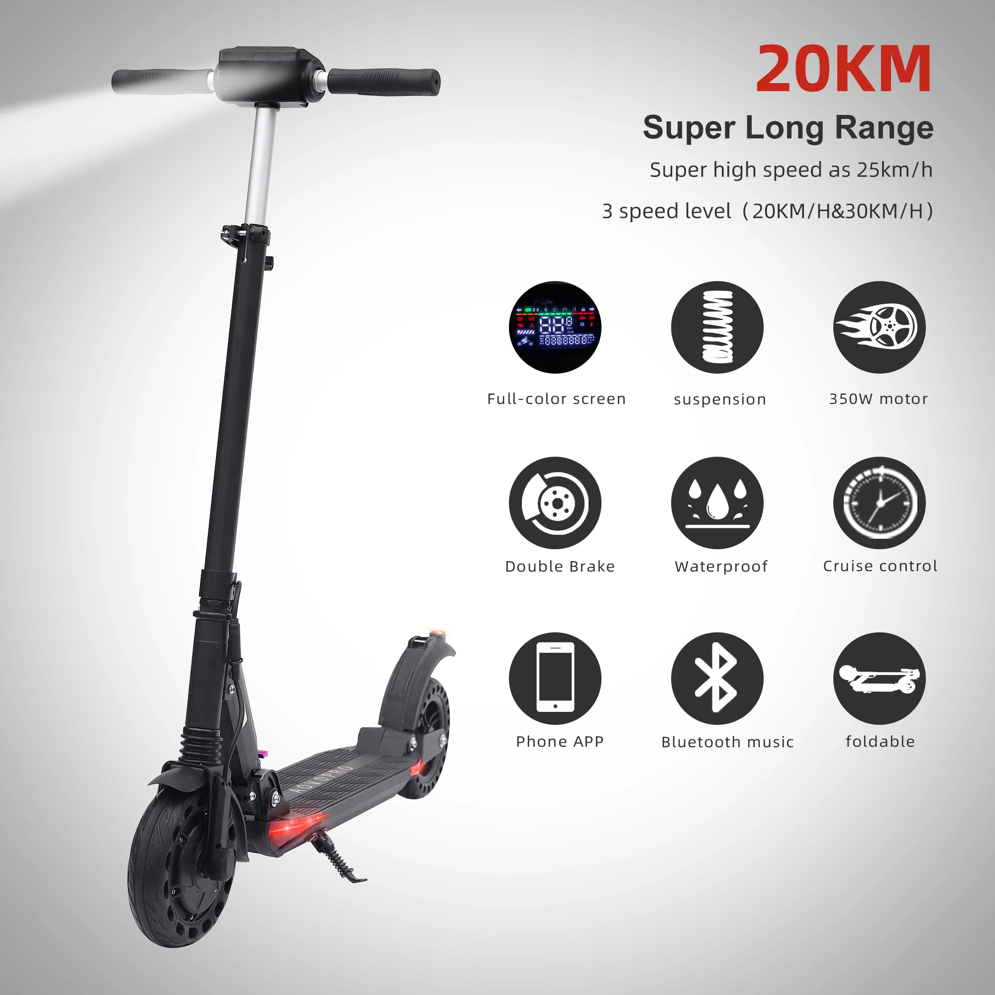 

China Factory Double Suspension 350W Motor 20Km Range Waterproof 8inch Double Brake Electric Scooter Supplier
