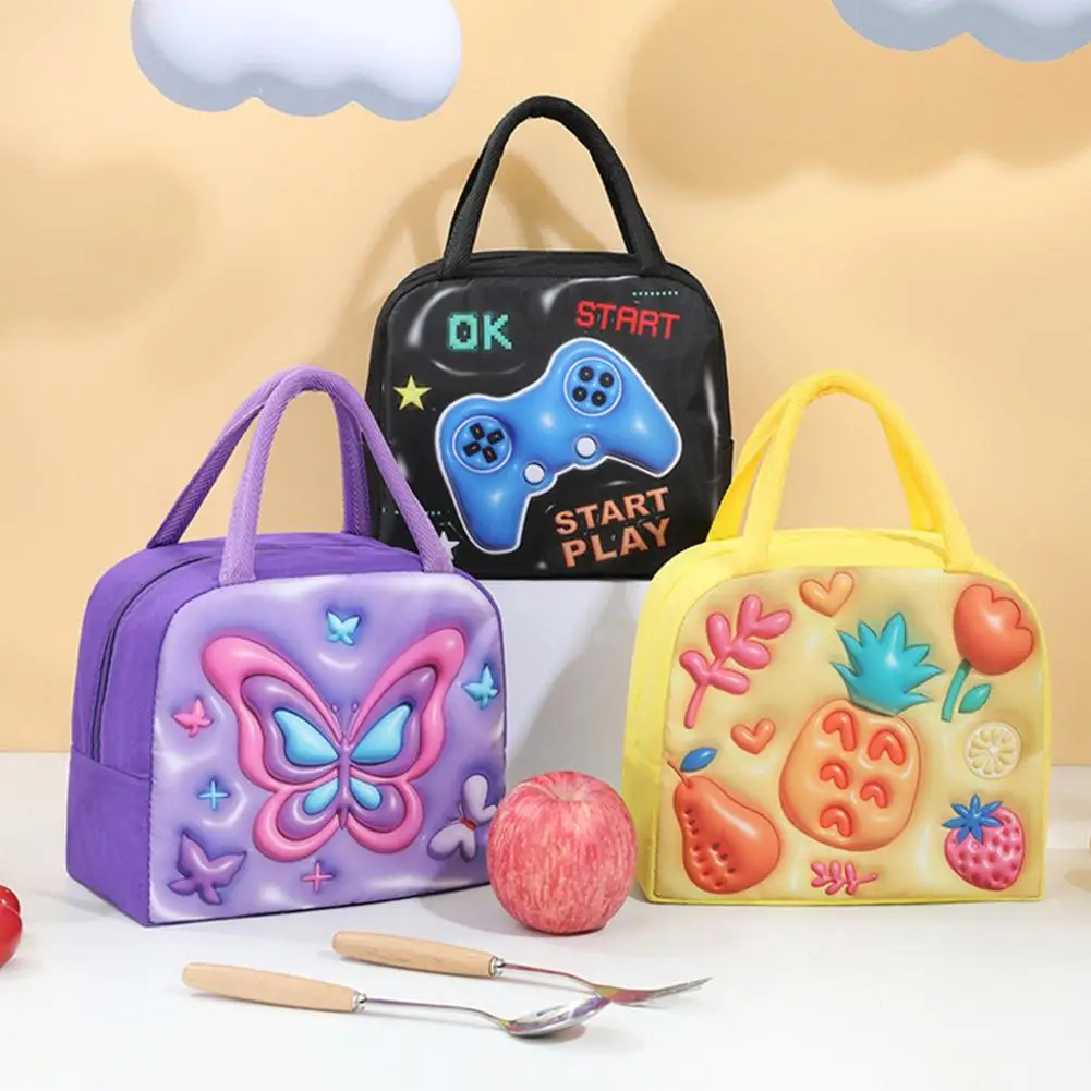 

3D Cartoon Animal Pattern Lunch Bag Thickened Handheld Insulated Lunch Box Bags Large Capacity Children Bento Bag