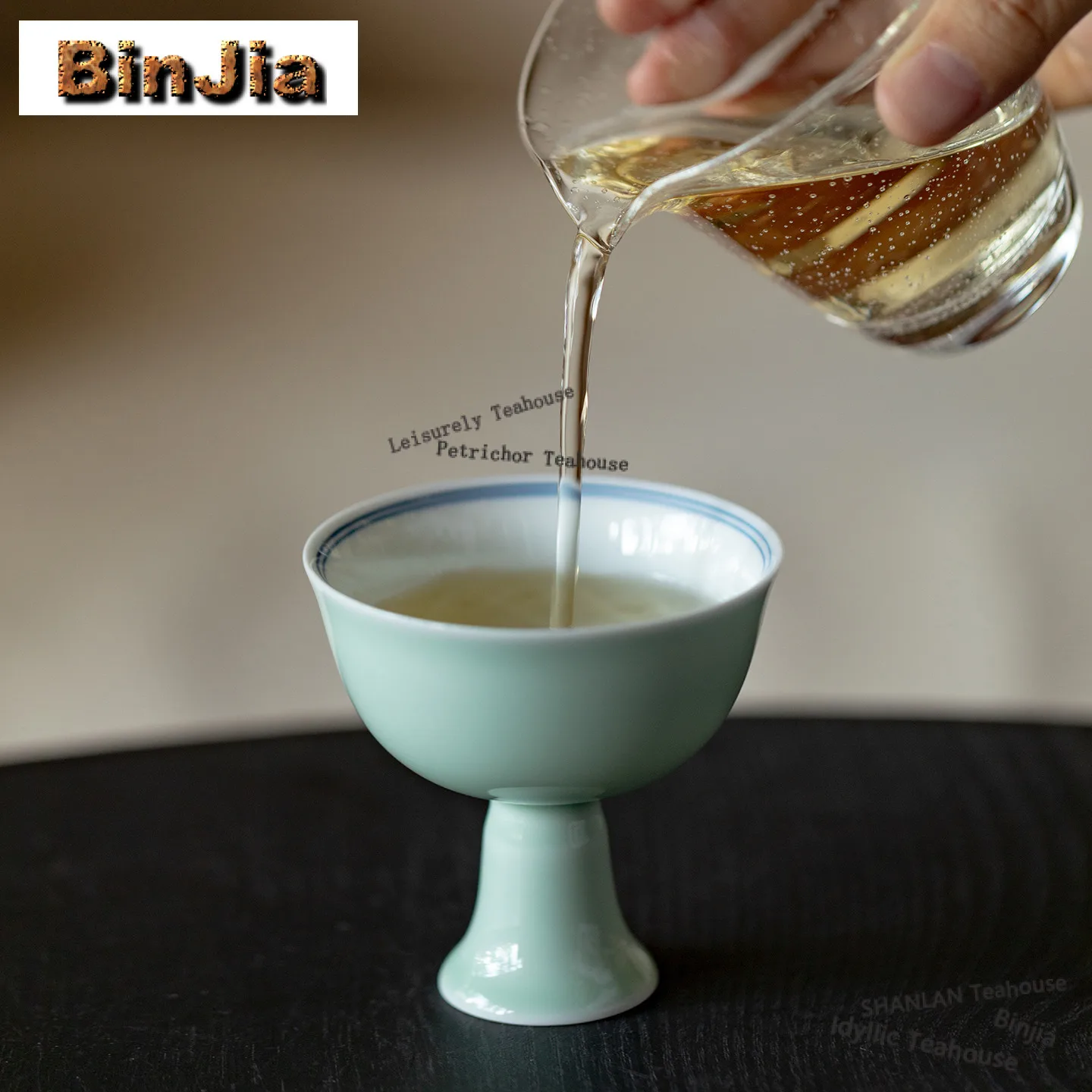 2pc/Lot Bean Green Double Line High Foot Teacup Japanese Tea Bowl Set Of Cups Tea-tasting Personal Cup Chazhan Master Cup 60ml