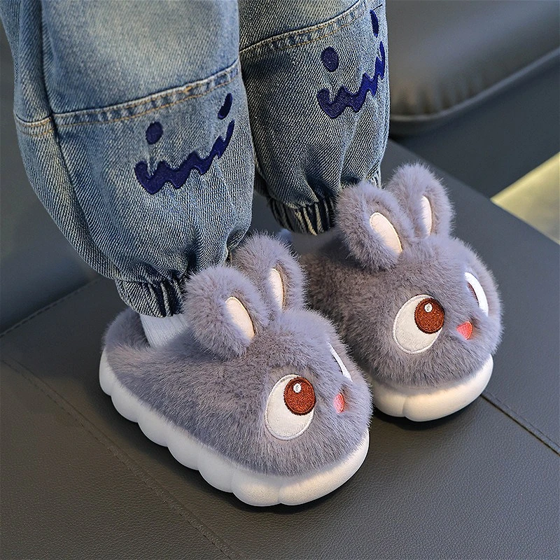 

2025 Baby Girls Boys Cute Rabbit Cotton Slippers Winter Warm Non-Slip Kids Indoor Fur Slippers Comfortable Children Causal Shoes