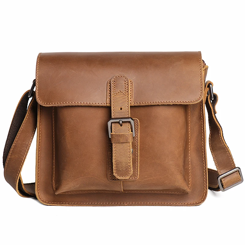 Vintage Genuine Leather Men\'s Shoulder Bag Luxury Design Man Crossbody Bag Women\'s Minimalist Small Square Bag