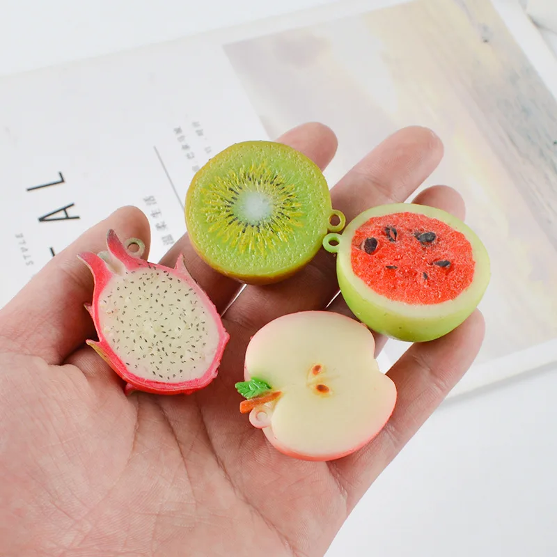 

Artificial Half Fruit Apple Peach Dragon Fruit Model PVC Food Keychain Accessory DIY Handmade Home Decor Accessories Decorations