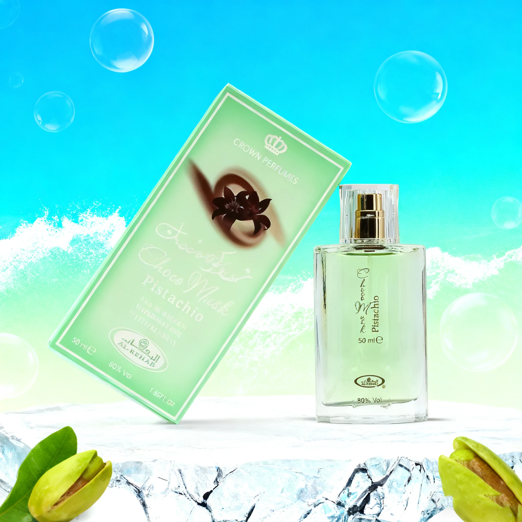 Al-Rehab Choco Musk Pistache Eau De Parfum Unisexe 50ml Nutty Gourmand Parfum avec Pistache pour Femmes et Hommes