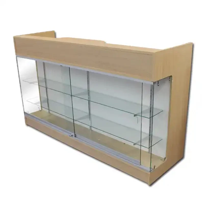 custom.6ft full view 6 feet economic wooden counter glass display showcase for retail shops